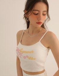 Summer Vibe Palm Embroidery Detail Padded Cami Crop Top