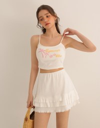 Summer Vibe Palm Embroidery Detail Padded Cami Crop Top