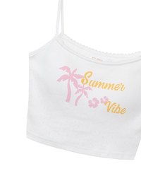 Summer Vibe Palm Embroidery Detail Padded Cami Crop Top