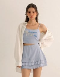 Summer Vibe Palm Embroidery Detail Padded Cami Crop Top