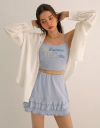Summer Vibe Palm Embroidery Detail Padded Cami Crop Top