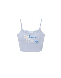 Summer Vibe Palm Embroidery Detail Padded Cami Crop Top