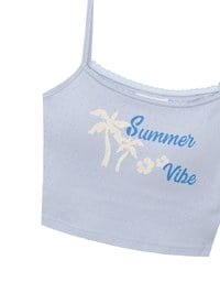 Summer Vibe Palm Embroidery Detail Padded Cami Crop Top