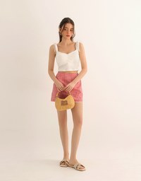 Ruched Sweetheart Neckline Double Strap Bow Tie Padded Tank Top