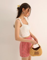 Ruched Sweetheart Neckline Double Strap Bow Tie Padded Tank Top