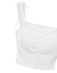 Ruched Sweetheart Neckline Double Strap Bow Tie Padded Tank Top
