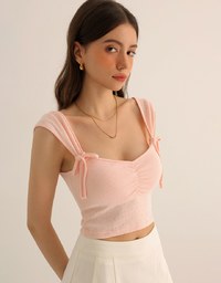 Ruched Sweetheart Neckline Double Strap Bow Tie Padded Tank Top