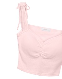 Ruched Sweetheart Neckline Double Strap Bow Tie Padded Tank Top