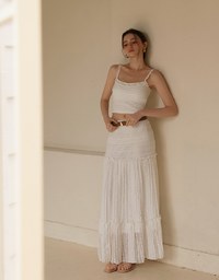 Smocked Cami Top with Lace Textured Ruffle Trim Straps