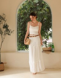 Smocked Cami Top with Lace Textured Ruffle Trim Straps