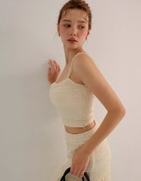 Smocked Cami Top with Lace Textured Ruffle Trim Straps