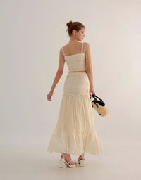 Smocked Cami Top with Lace Textured Ruffle Trim Straps