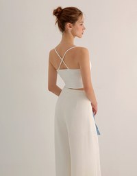 U Neck Sculpting Spaghetti Strap Cami Padded Top with Cross Strap Back Detail