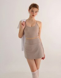 U Neck Sculpting Spaghetti Strap Cami Padded Top with Cross Strap Back Detail