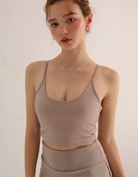 U Neck Sculpting Spaghetti Strap Cami Padded Top with Cross Strap Back Detail
