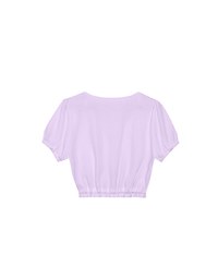 Textured Puff Sleeve V Neck Cropped Top with Ruched Hem