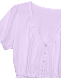 Textured Puff Sleeve V Neck Cropped Top with Ruched Hem