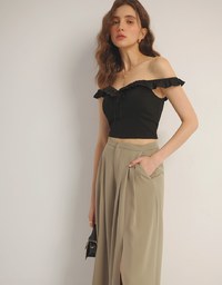 2 Way Off Shoulder Ruffle Tie Padded Cropped Top