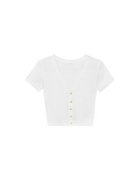 V Neck Starfish Button Ribbed Knit Fitted Top