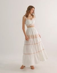 Ruched Sweetheart Boho Embroidered Padded Cami Top