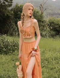 Ruched Sweetheart Boho Embroidered Padded Cami Top