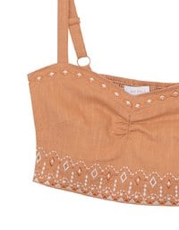 Ruched Sweetheart Boho Embroidered Padded Cami Top