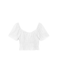 Elastic Shirred Waist Puff Sleeve Cropped Top