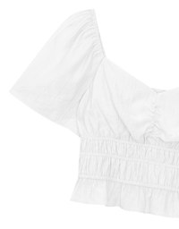 Elastic Shirred Waist Puff Sleeve Cropped Top