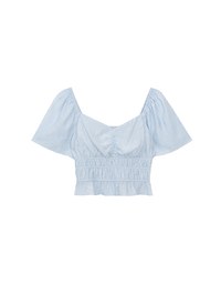 Elastic Shirred Waist Puff Sleeve Cropped Top