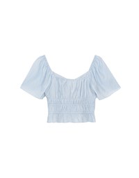 Elastic Shirred Waist Puff Sleeve Cropped Top