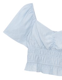 Elastic Shirred Waist Puff Sleeve Cropped Top