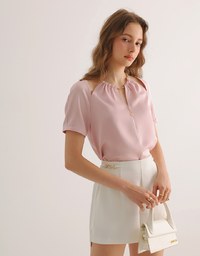 Soft Chiffon Cold Shoulder Top with Gold Chain Trim