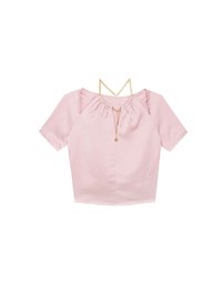 Soft Chiffon Cold Shoulder Top with Gold Chain Trim