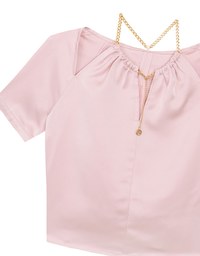 Soft Chiffon Cold Shoulder Top with Gold Chain Trim