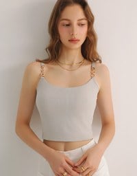 Cooling Fabric Cropped Cami Bra Top with Gold Chain Detail