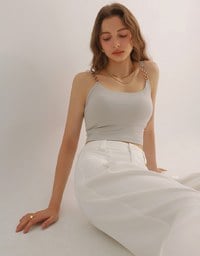 Cooling Fabric Cropped Cami Bra Top with Gold Chain Detail
