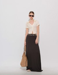 Crinkled Textured V Neck Fitted Button Shirt Top with Collar