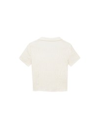 Crinkled Textured V Neck Fitted Button Shirt Top with Collar