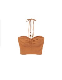 Ruched Bandeau Halter Padded Top with Beaded Strap