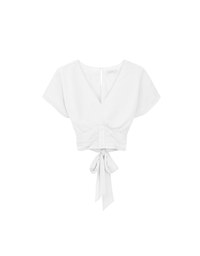 V Neck Ruched Waist Wrap Back Short Sleeve Top