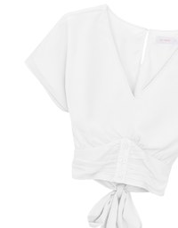V Neck Ruched Waist Wrap Back Short Sleeve Top