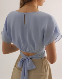 V Neck Ruched Waist Wrap Back Short Sleeve Top