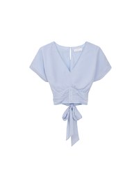 V Neck Ruched Waist Wrap Back Short Sleeve Top