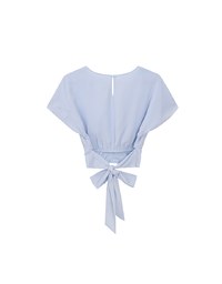 V Neck Ruched Waist Wrap Back Short Sleeve Top