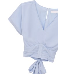 V Neck Ruched Waist Wrap Back Short Sleeve Top