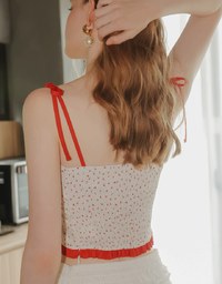 Floral Print Tie Strap Padded Cami Crop Top with Shirred Back and Ruffled Hem