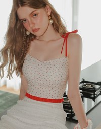 Floral Print Tie Strap Padded Cami Crop Top with Shirred Back and Ruffled Hem