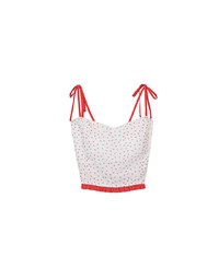 Floral Print Tie Strap Padded Cami Crop Top with Shirred Back and Ruffled Hem