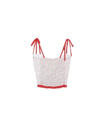 Floral Print Tie Strap Padded Cami Crop Top with Shirred Back and Ruffled Hem