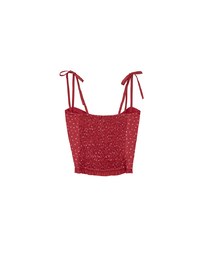Floral Print Tie Strap Padded Cami Crop Top with Shirred Back and Ruffled Hem